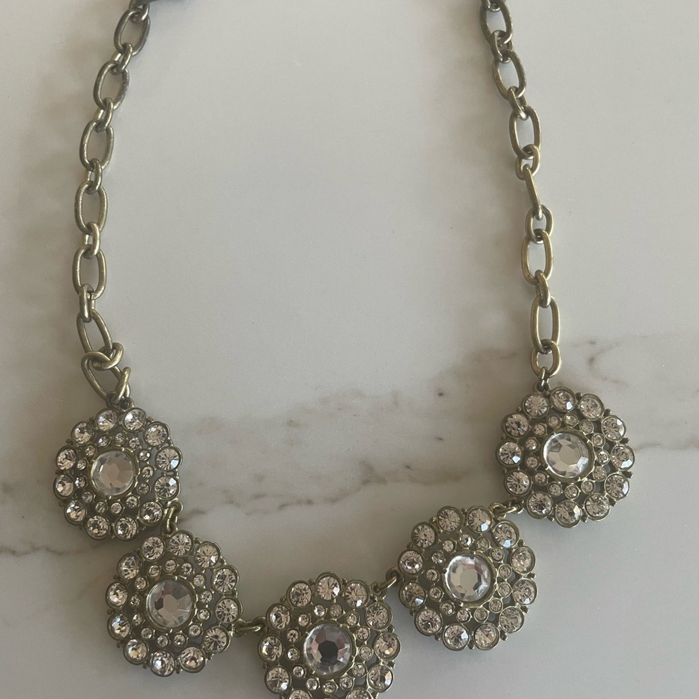 J. Crew Silver Necklace with Crystal Accents